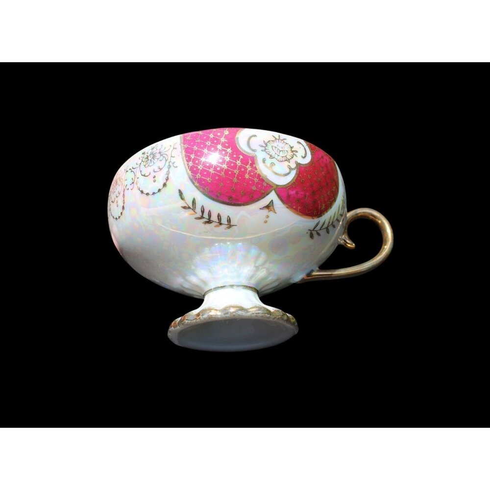 Royal Sealy Vintage Gold & Red Tea Cup & Saucer Set Intricate Cutout Design Perf - Picture 9 of 10